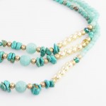 SOLEH Turquoise Beaded Three Strands Statement Necklace